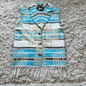Rhonda Stark Aztec Wool Blend Western Vest Concho Buttons USA Size XS